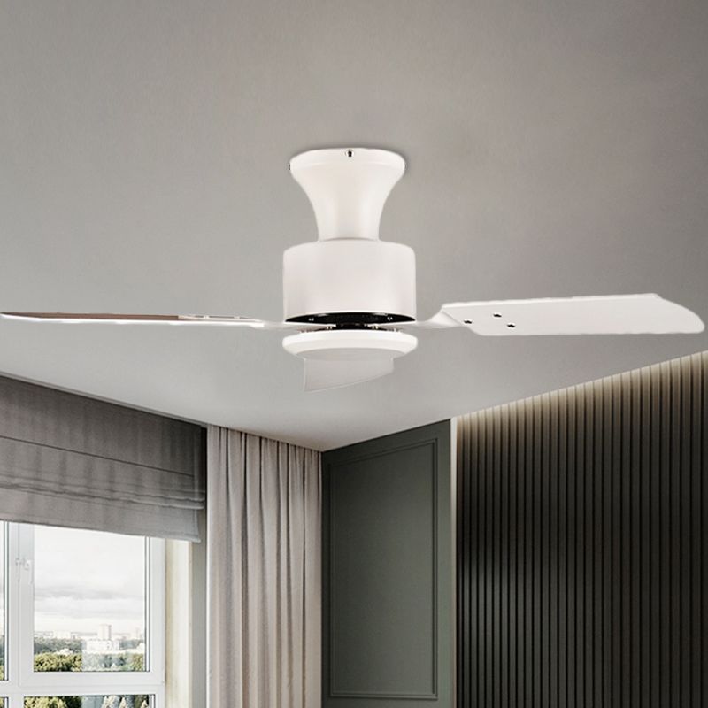 LED kreisförmige Anhängerlüfter Licht Modernismus weiße Metall Halbflush -Halterung mit 3 Holzklingen, 32 "/36" Breite