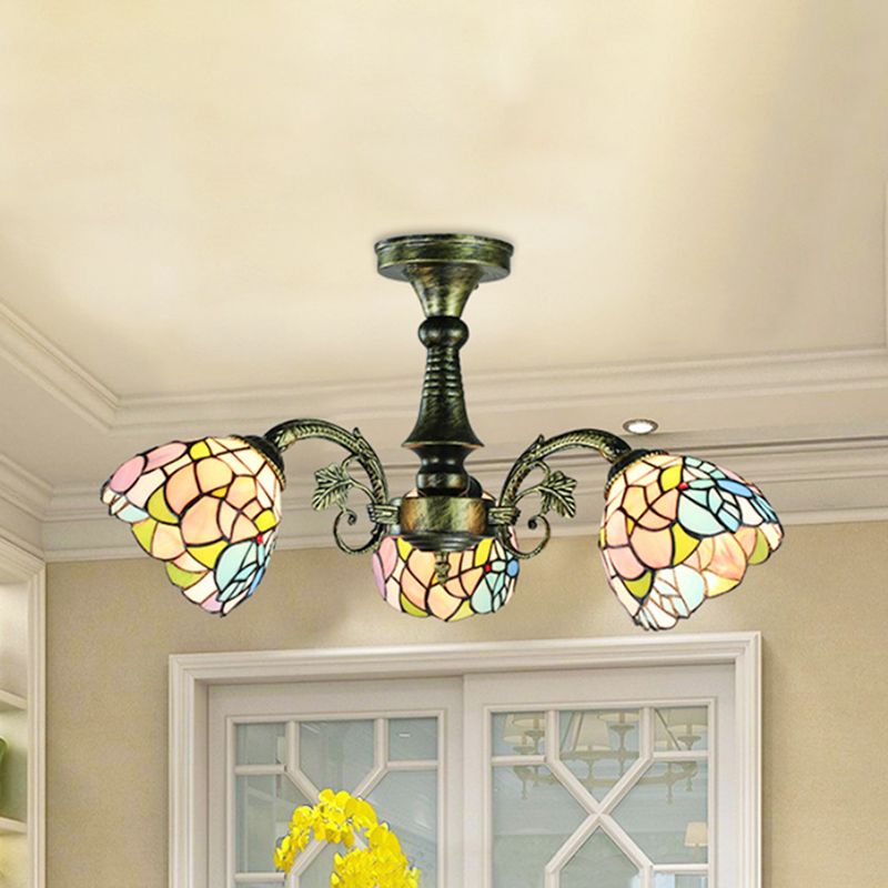 Buntglas Tiffany Style Blatt/Pfauen Schwanz/Blütenheize Beleuchtung 3/5 Lichter hängen Deckenlicht in antiker Bronze