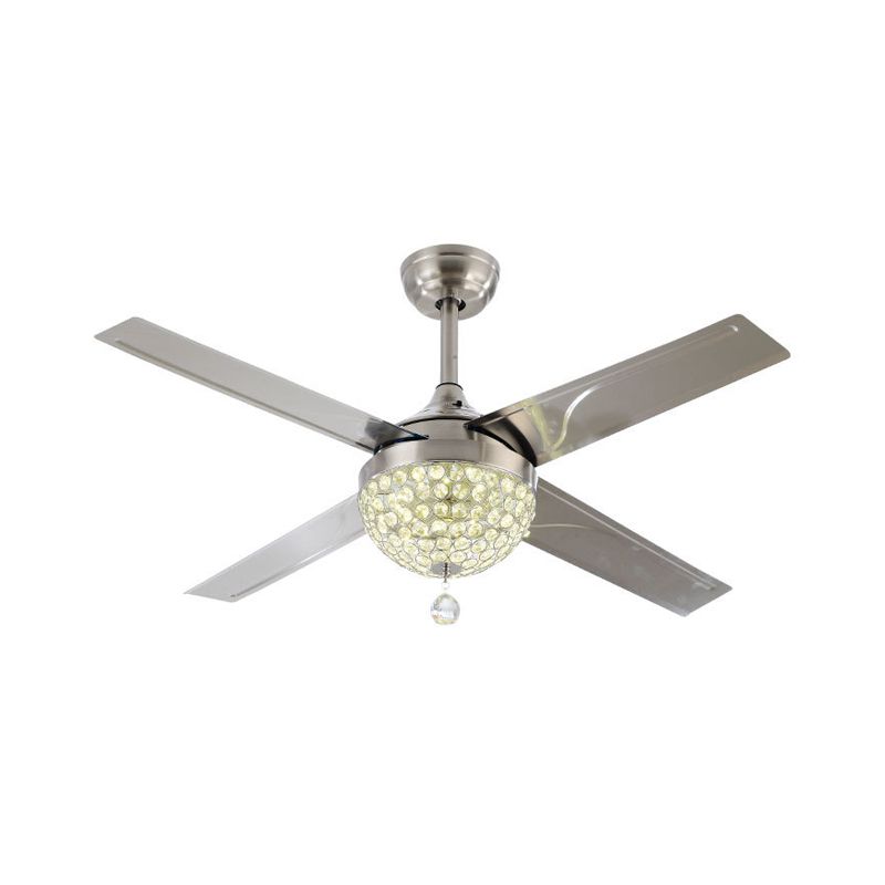 Klarer kristallverkruste Nickel halb Flush Schüssel LED zeitgenössische Hängelüfter Licht mit 4 Klingen, 52 "breit