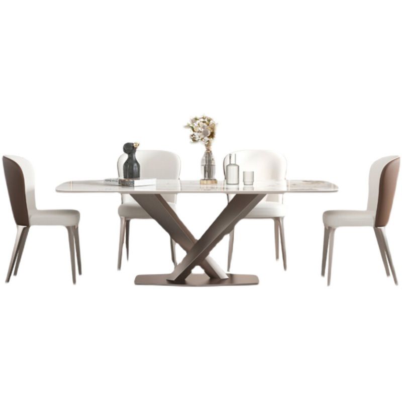 Traditional Luxury Dining Table Rectangle Sintered Stone Dining Table with Rose Gold Frame