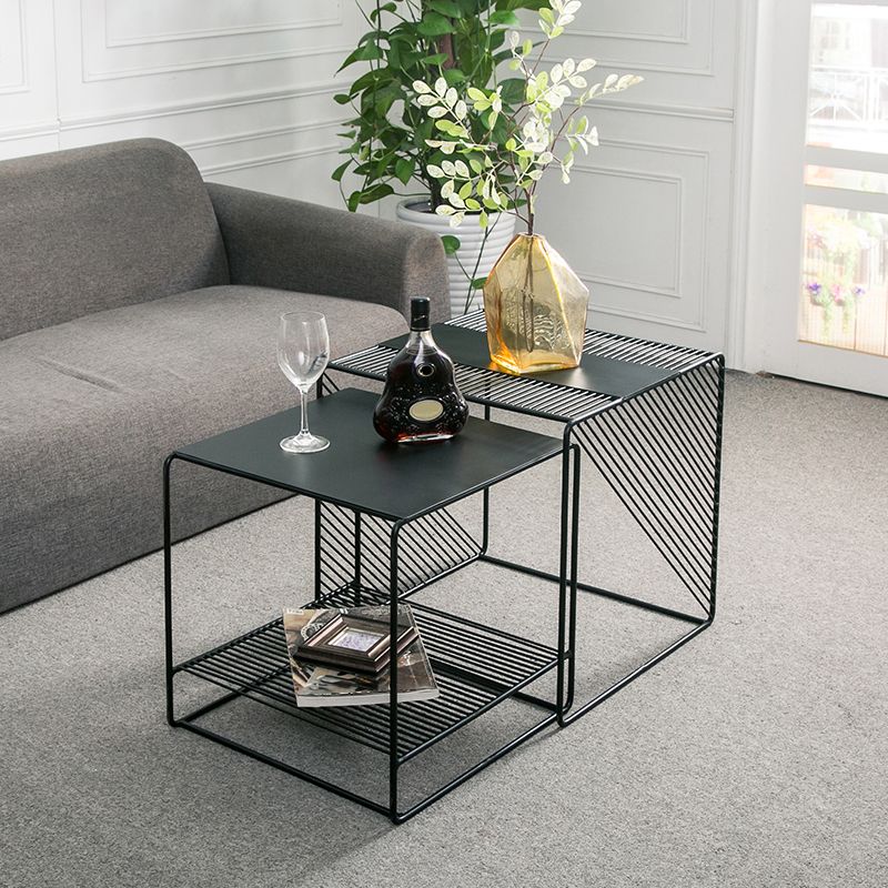 Square 2 Nesting Coffee Table with Shelf Mid Century Iron Frame Coffee Table Set