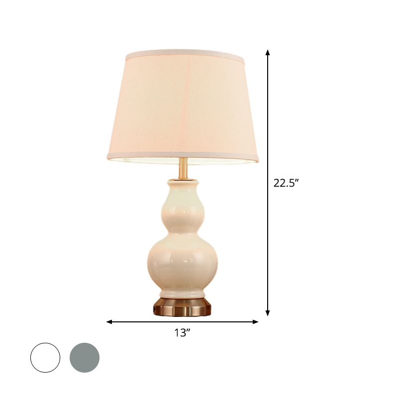 Curved Task Light Modern Ceramic 1 Bulb Pink/White Nightstand Lamp with Fabric Shade, 13"/16" Wide
