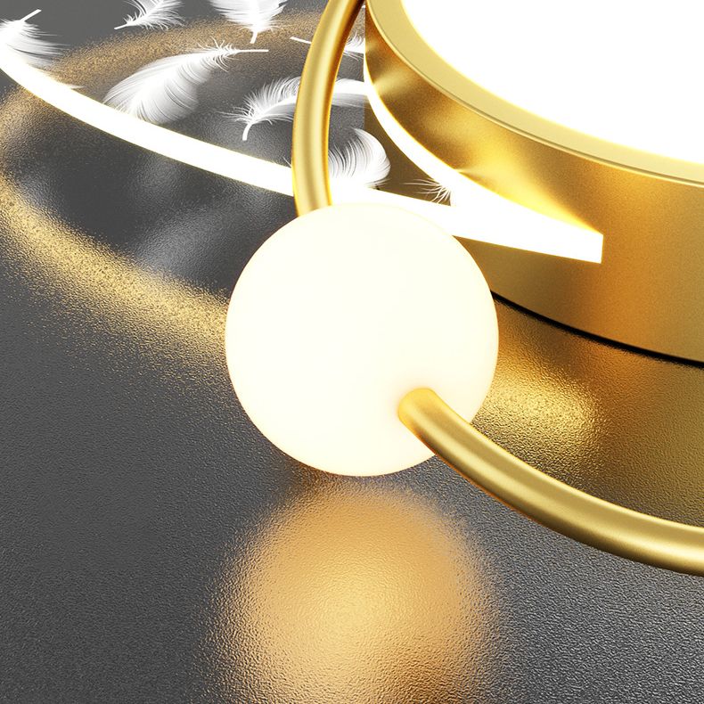 Oval Acrylic LED Semi Flush Ceiling Light in Modern Creative Style Feather Metal Flush Mount for Living Room