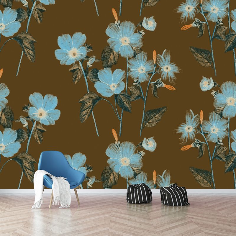 Flower Print Illustration Horizontal Mural for Living Room Wall Decoration