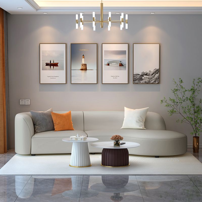 Grey Cushion Back Curved Sectional Sofa Scratch Resistant Sectionals