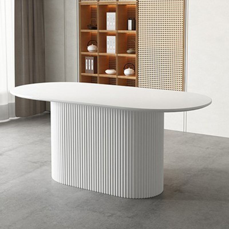 Simplicity Oval Dining Table Sintered Stone and Pine Top Pedestal Table