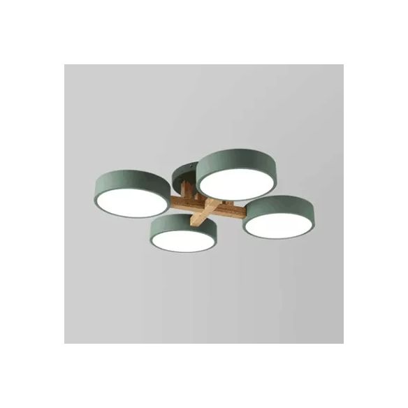 Luz de techo semi rasante redonda de metal Lámpara de techo elegante macarrón de 4 cabezas para sala de estudio