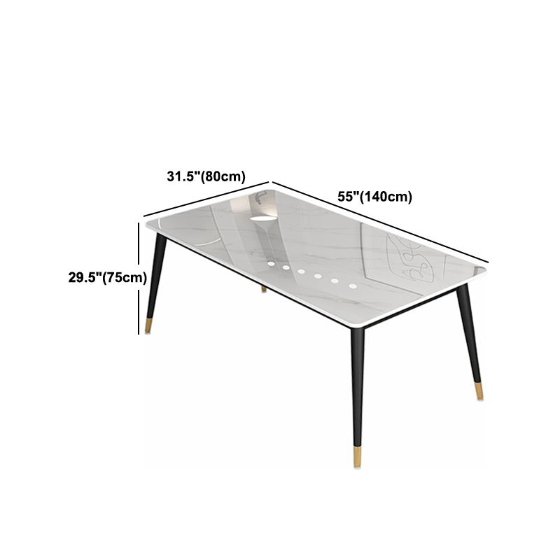 Glam Steel Dinette Set 1/4/5/7 Pieces Rectangle White Sintered Stone Top Dining Table Set