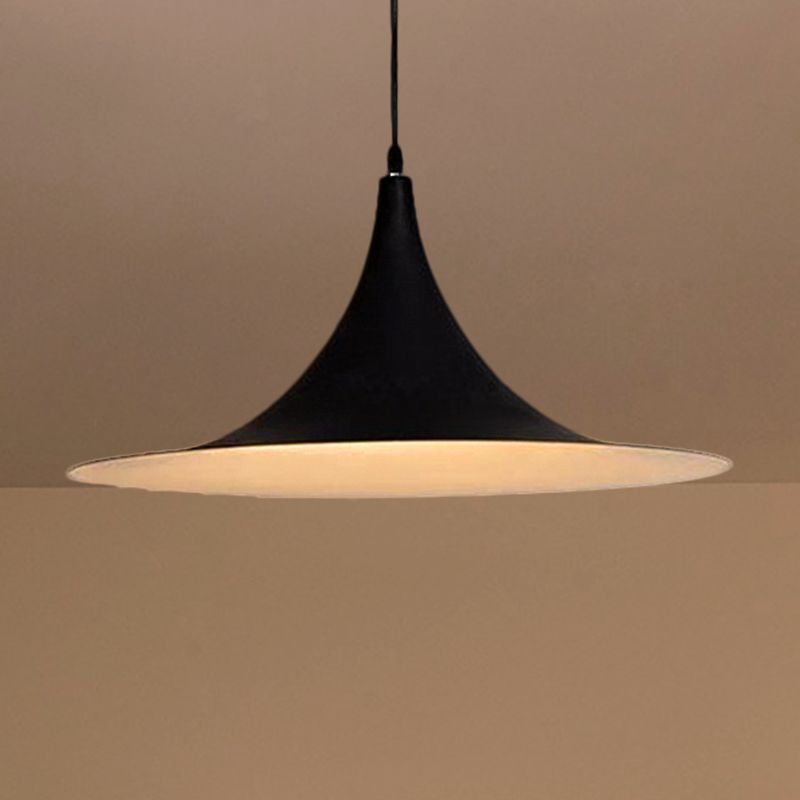 1 tête de plafond suspendue avec une nuance évasée d'éclairage de pendentif de chambre à coucher contemporain métallique en blanc / noir