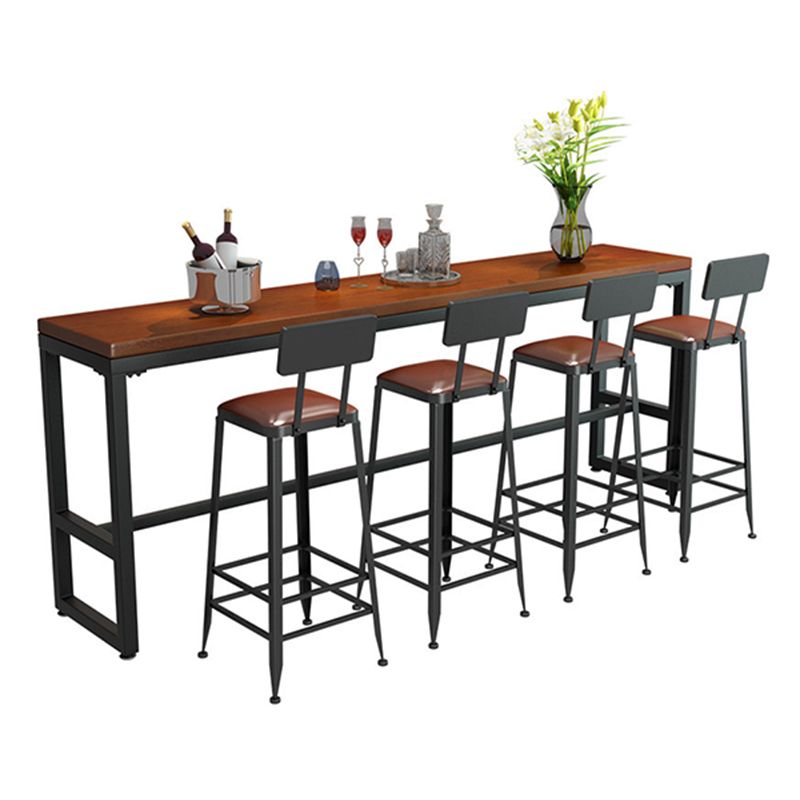 Brown Solid Wood Bar Table Rectangle Dining Table for Kitchen Living Room