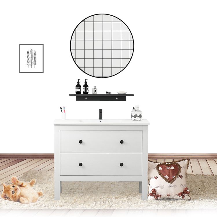 Freestanding Vanity Drawers Single Sink Rectangle Wood Frame Bathroom Vanity with Mirror