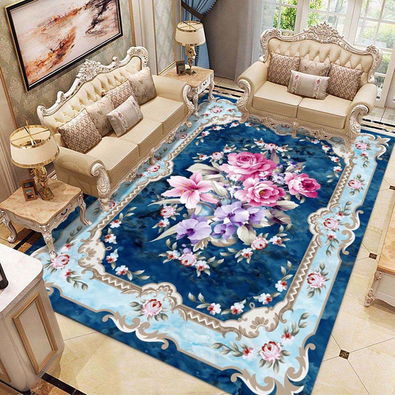 Victorian Floral Pattern Indoor Rug Polyester Carpet Stain Resistant Area Carpet for Home Decoration