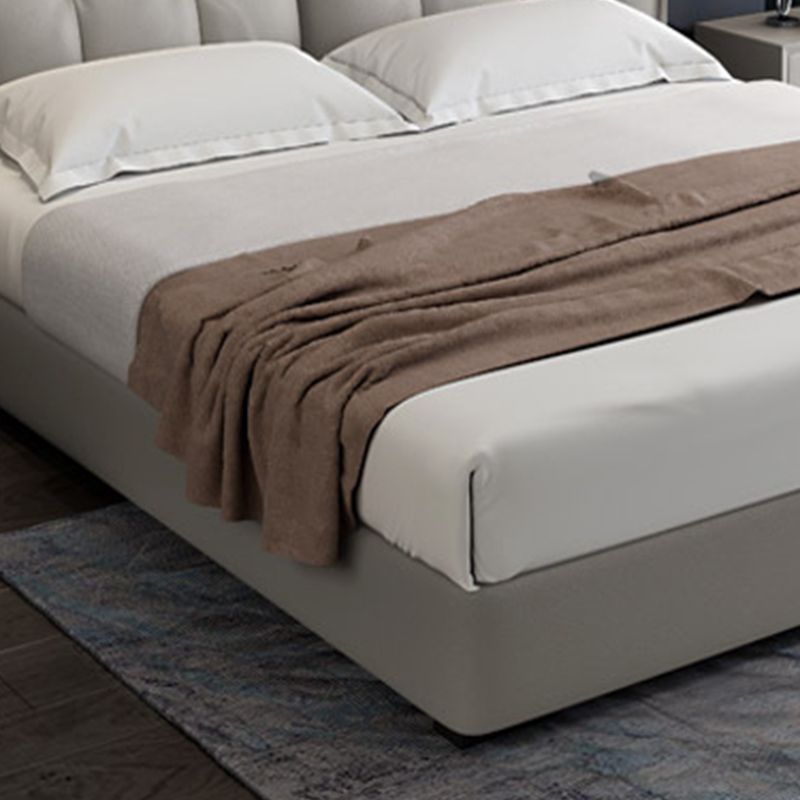 Modern Grey Wingback Bed with Rectangle Faux Leather Headboard