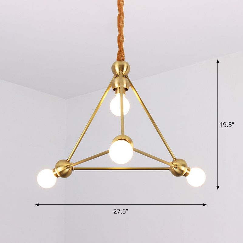 4 Lights Ceiling Light Traditional Triangle Metal Hanging Chandelier in Gold for Dining Room