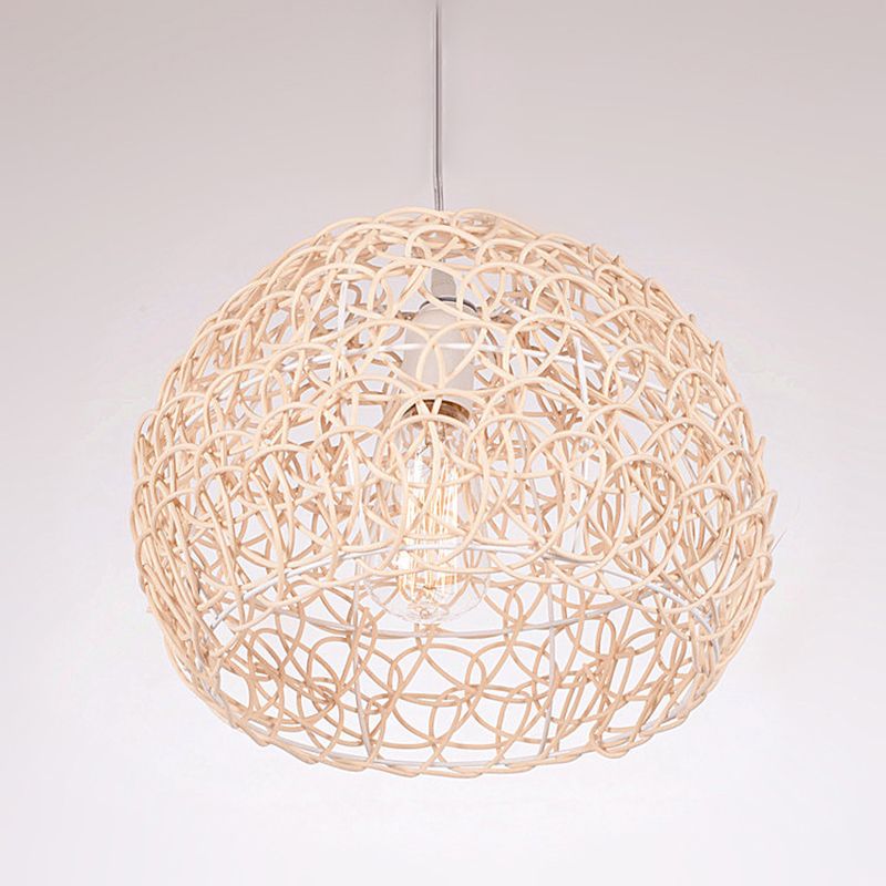 Dome Shade Pendant Light Contemporary Rattan Single-Bulb Restaurant Suspension Light Fixture