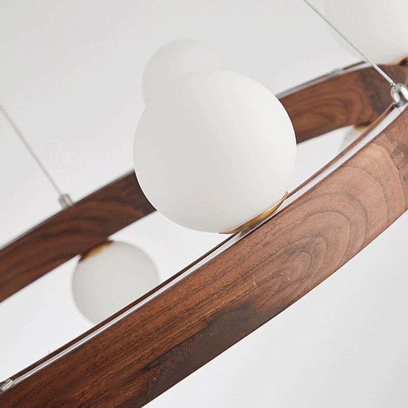 Round Chandelier Light Fixtures Modern Multi-Head Hanging Lamps with White Glass Shade