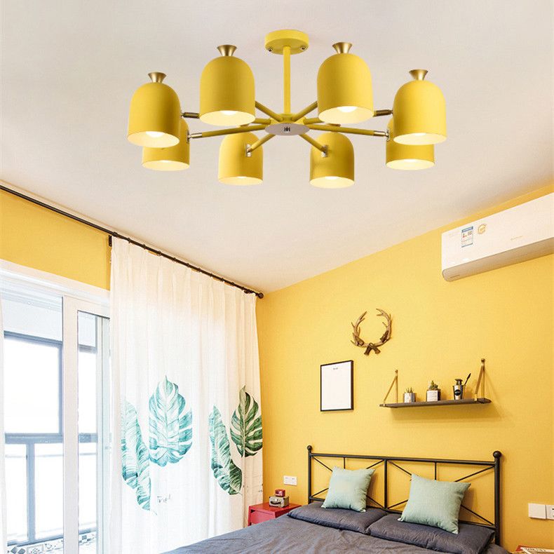 Simple Macron Chandelier Metal Multi Head Pendant Lighting Fixtures for Bedroom