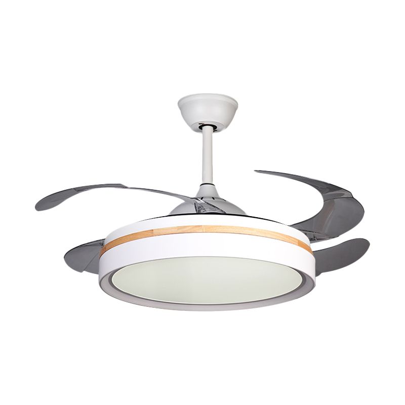 42 "W Iron Round Semi Flush Contemporary Led White Pendant ventilatorverlichting met 4 heldere messen