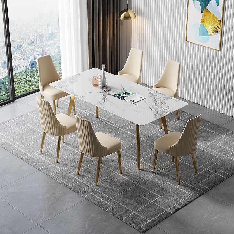 Luxury Sintered Stone Dining Table Rectangle Table with Metal Base and 4 Legs