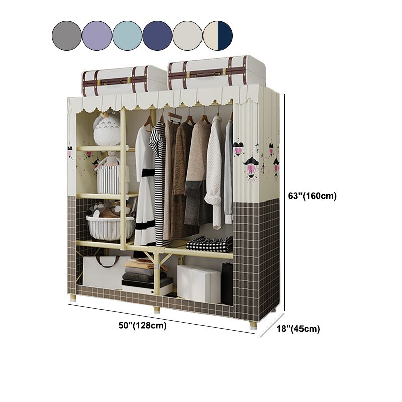 Contemporary Style Wardrobe Armoire Steel Frame Wardrobe for Bedroom