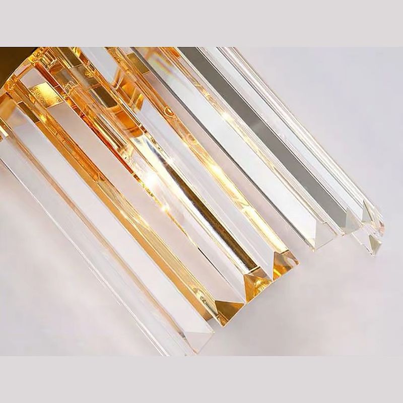Gold Cylindrical Wall Lamp in Modern Luxury Style Carbon Steel Wall Sconce with Crystal Shade