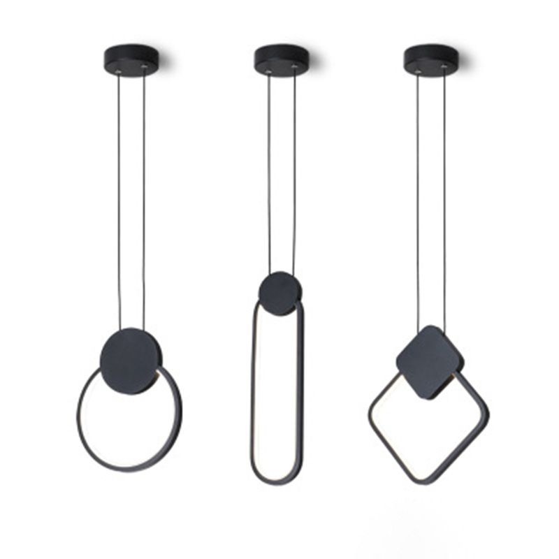 Black Geometric LED Pendant Light in Modern Concise Style Aluminium Hanging Lamp with Acrylic Shade