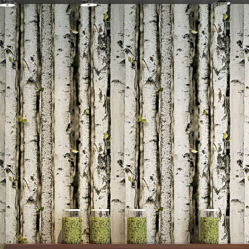 Vintage Birch Tree Wall Covering in Grey and White Living Room Wallpaper Roll, 33' x 20.5"