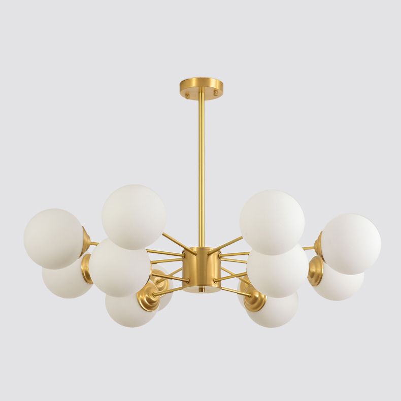 Gold Chandelier Lighting Fixtures Designer Style Multi-Head Suspension Light with White Glass Shade