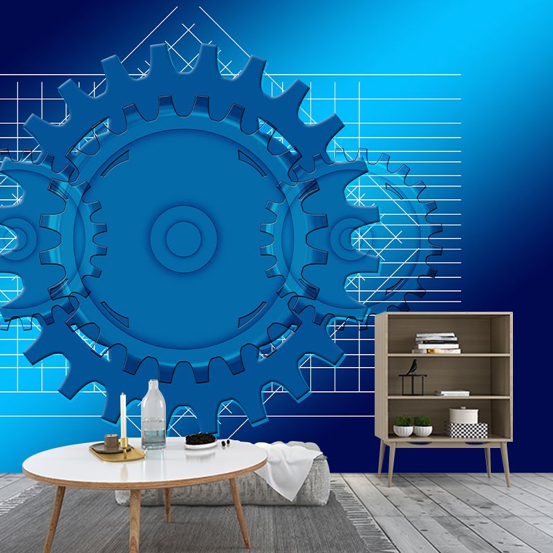 Industrial Gear Mural Wallpaper Mildew Resistant Wall Covering for Garage