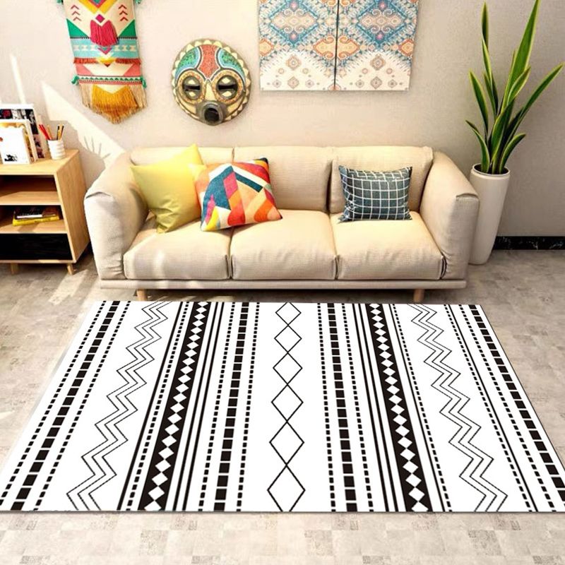 Bohemian Banded Print Rug Polyester Area Carpet Non-Slip Backing Indoor Carpet for Living Room