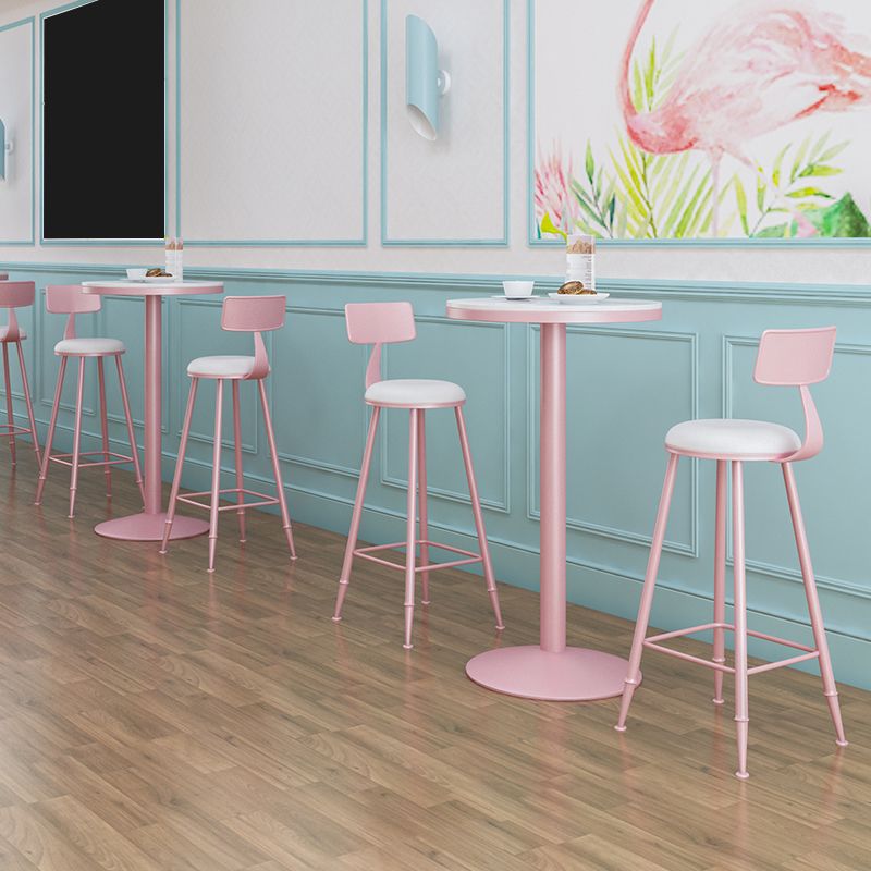 1/3/4/5 Pieces Industrial Pink Bar Table Set Round Bistro Set with White Faux Marble Top