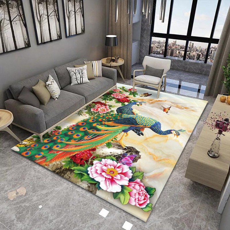 Orange Tone Modern Indoor Rug Polyester Tiger Print Carpet Anti-Slip Backing Rug for Home Decoration