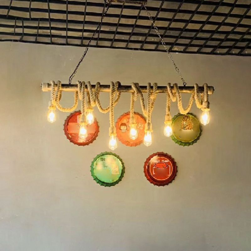 Industrial Hanging Light Exposed Bulb Island Lamp with Rope for Restaurant