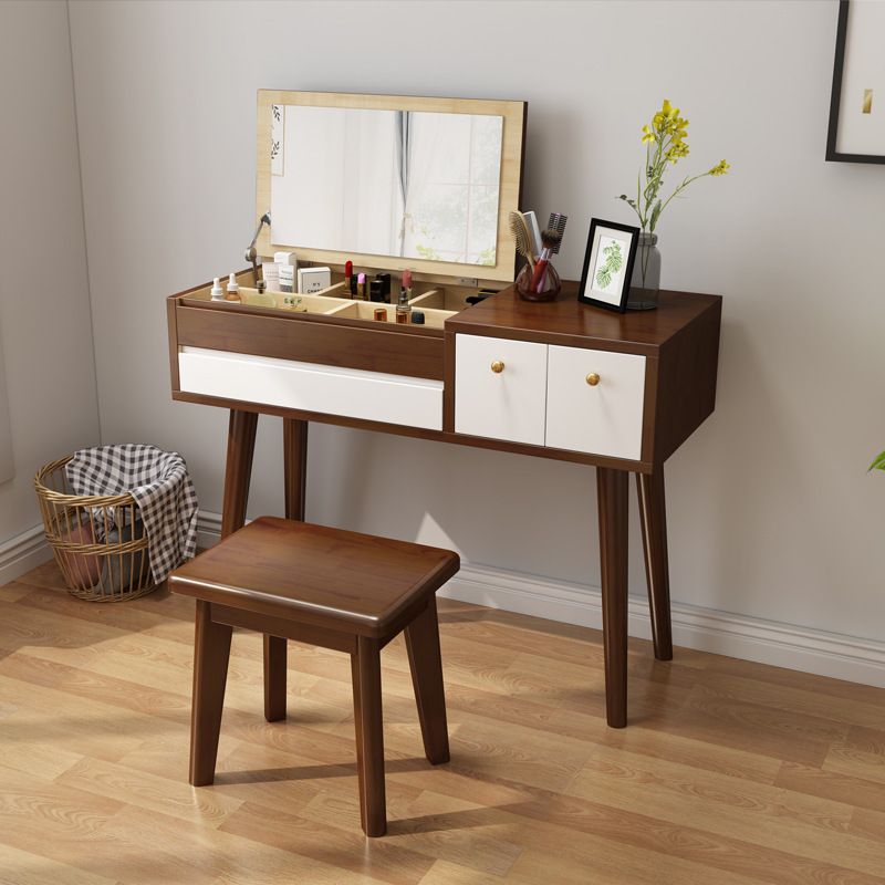 3-Drawer Bedroom Dressing Table Rubberwood Flip-Top Make-up Vanity