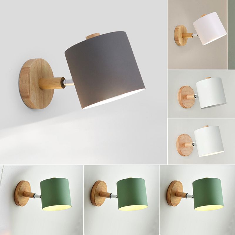 Macaron Cylindrical Wall Reading Lamp Metal 1 Head Bedroom Wall Light Fixture