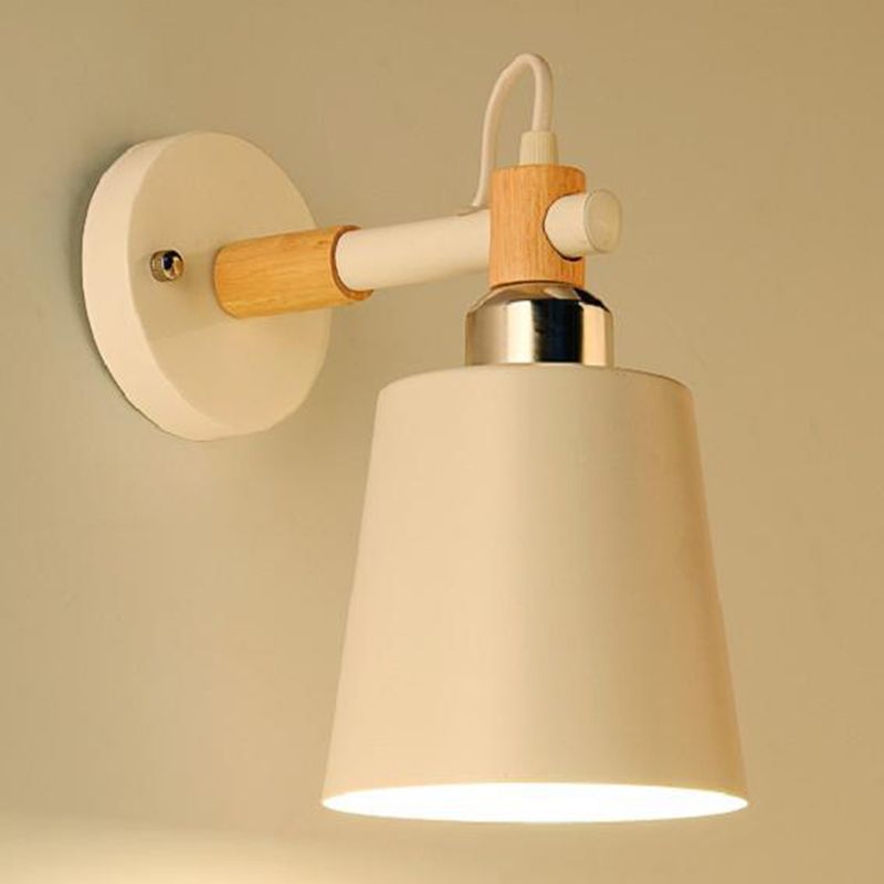 Modern Creative Single Wall Light Wooden Dome Macaron Wall Lamp with Wrought Iron Shade