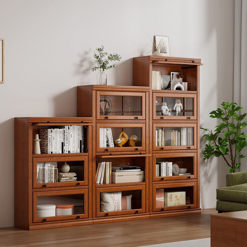 Wooden Contemporary Bookcase Standard Closed Back Bookshelf with Cabinets