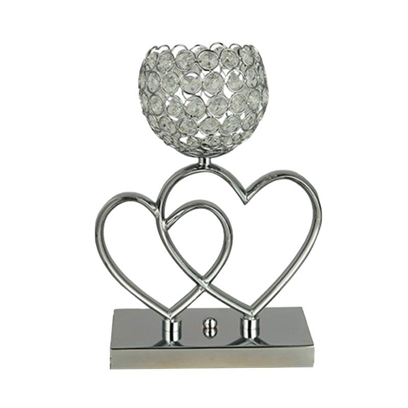 Modern Heart and Dome Table Lamp LED Crystal Table Light for Study Room in Chrome