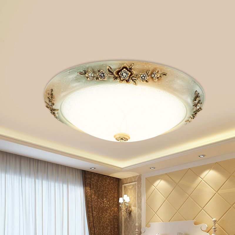 13"/16"/19.5" W Dome Milky Glass Flush Mount Traditional Style LED Corridor Ceiling Light Fixture in White-Brown, Warm/White Light