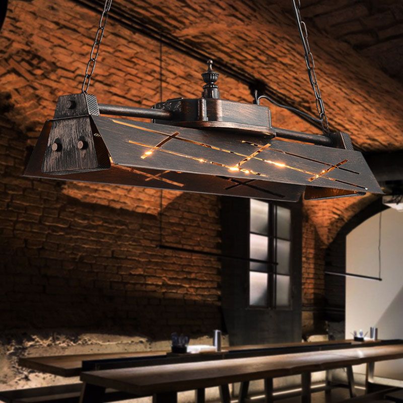 Industrial Steam Train Shaped Island Lamp 4-Bulb Wrought Iron Pendant Light