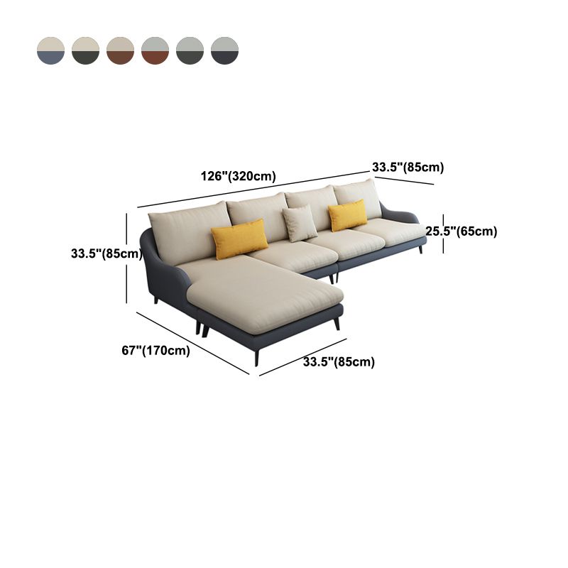4-Seater L-Shape Sectional with Pillows Back and Slopped Arms