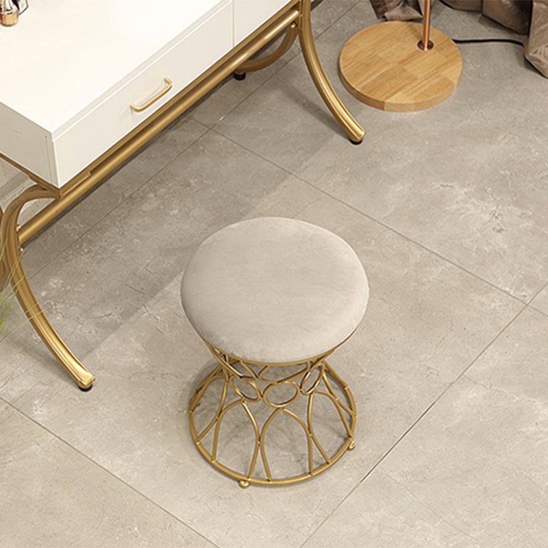 Glam Velvet Ottoman Plain Round Metal Frame Foot Stool Ottoman