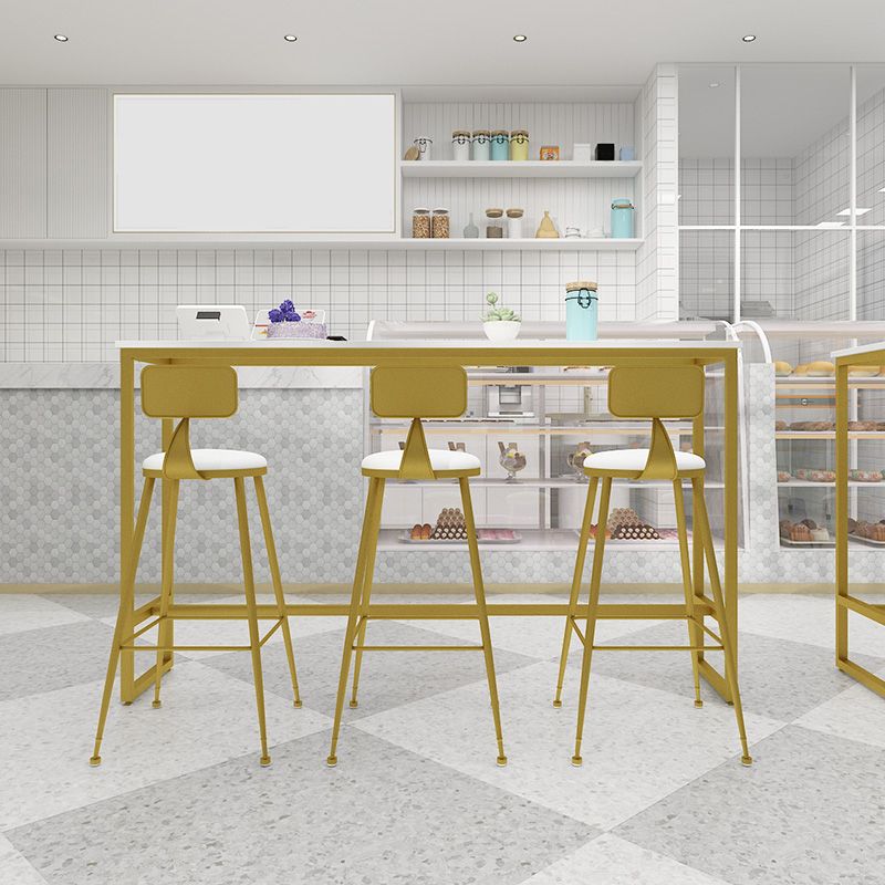 Glam 1/4 Pieces Bar Table Set Rectangle Stone Counter Table with High Stools for Balcony