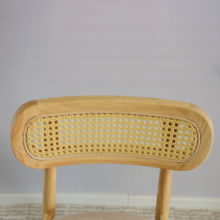 Gestoffeerde armloze eetkamerstoelen rattan zijstoelen met houten benen (set van 2)
