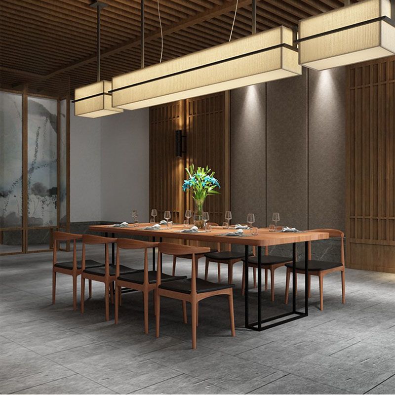 Rectangular 1/2/9 Pieces Dining Set Natural and Black Windsor Back Chair Set for Kitchen