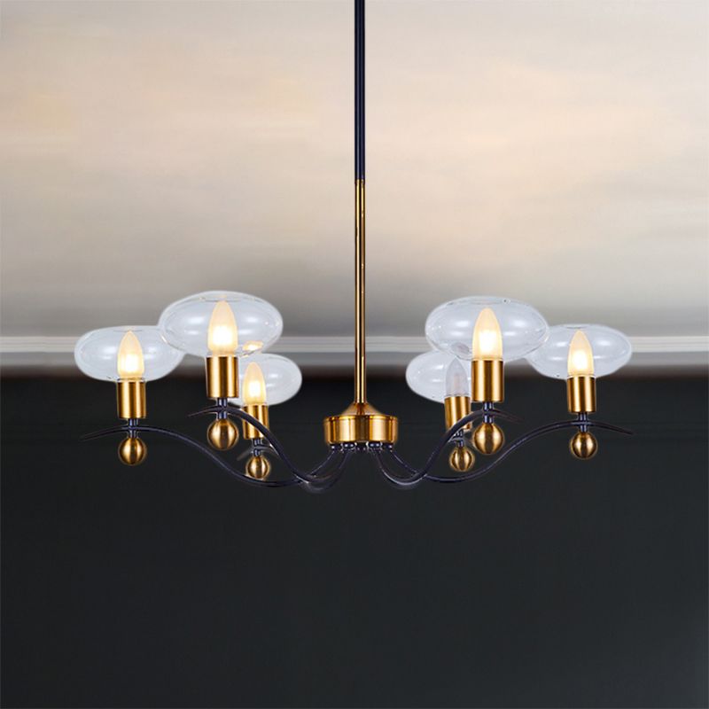 Clear Glass Ellipsoid Pendant Chandelier Minimalism 6/8/12 Bulbs Black-Gold 1/2-Layer Hanging Ceiling Light