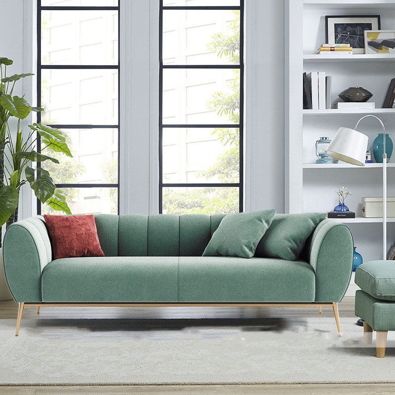 Fabric Sofa with Pillow Sewn Back and Tuxedo Arm for Living Room