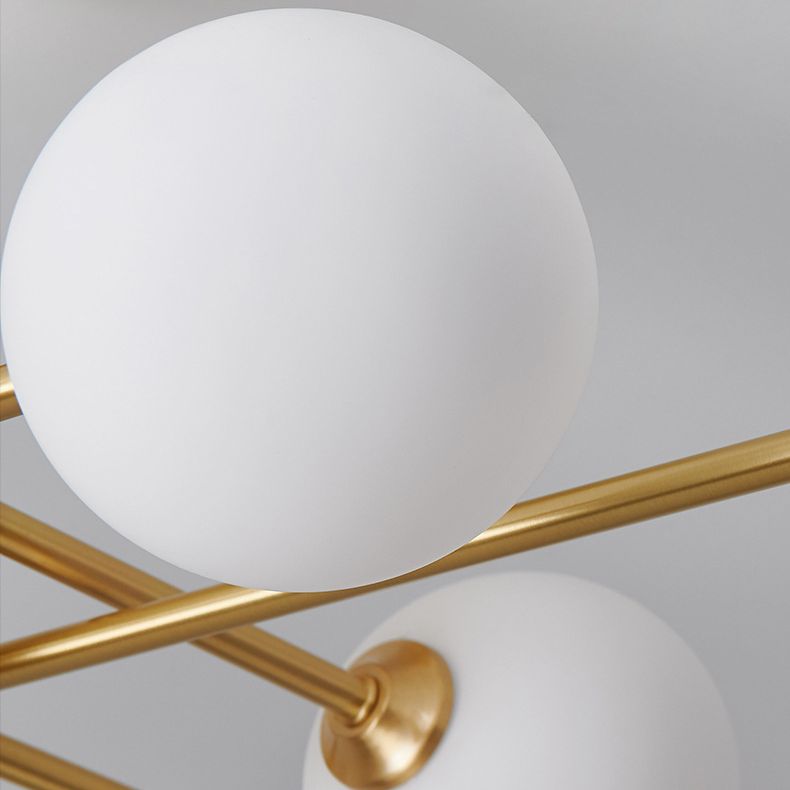 Post-Modern Metal Radial Hanging Chandelier Light Spherical Glass Shade Suspension Light in Gold