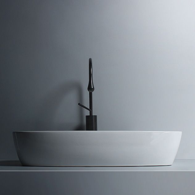Porcelain Trough Sink Modern Simple Trough Bathroom Sink with Faucet Included
