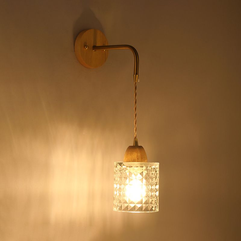 Modern Glass Wall Light Geometric Shape Wall Sconce with Wood for Living Room
